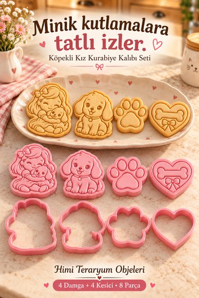 himi teraryum objeleri Dog and Girl Cookie Cutter Set 8 Pieces – Pink 4 Cutte...