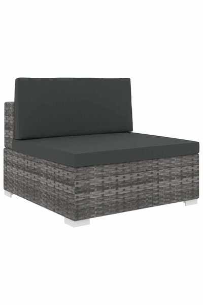 vidaxl Scaun modular de mijloc, 1 buc., gri, poliratan, cu perne