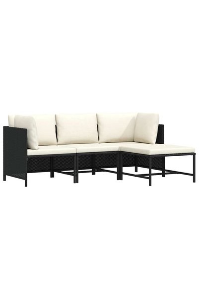 vidaxl Set mobilier de grădină cu perne, 4 piese, negru, poliratan