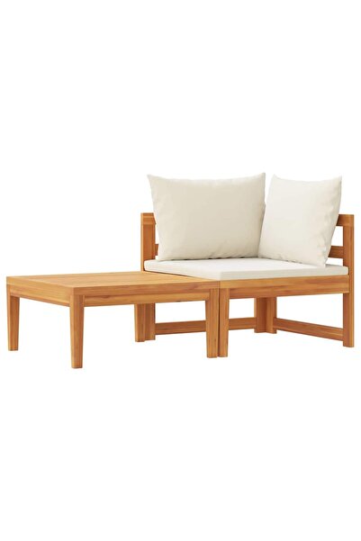 vidaxl Set mobilier grădină perne alb/crem, 2 piese, lemn masiv acacia