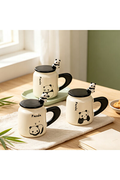 idei Ceramic mug with lid and 3D panda figurine, 400ml, height 10cm, diameter...