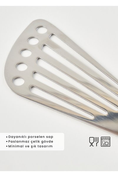 Bella Maison My Kitchen Çelik Oluklu Spatula Beyaz (30,4x7x1,6 cm)