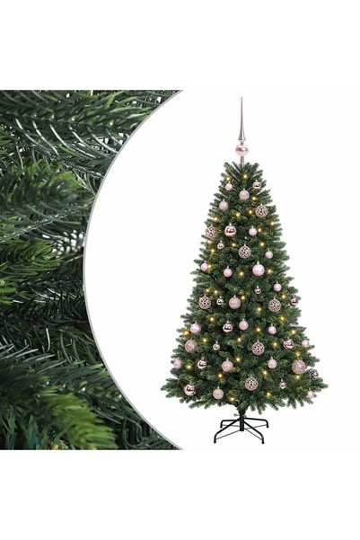 vidaxl Brad de Crăciun artificial cu globuri 120 cm 150 LED-uri