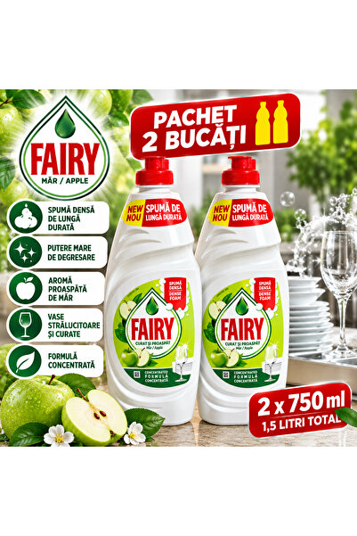 Fairy Set 2 x Măr Verde – Detergent lichid concentrat pentru vase, spumă dens...