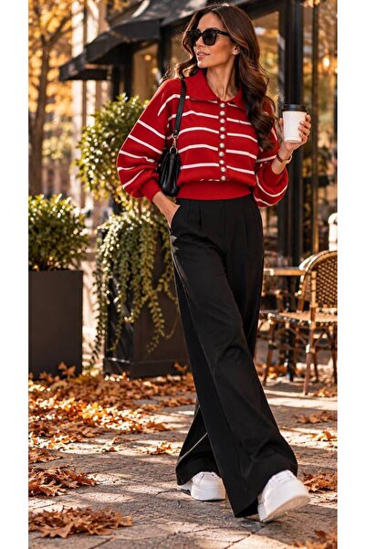 Lavanta Tekstil Striped Balloon Sleeve Knitwear Cardigan