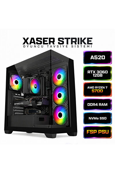 XASER Strike X20 Ryzen 7 5700 16GB Ram 1TB M.2 NVMe SSD 12GB RTX3060 Masaüstü Oyuncu Bilgisayarı