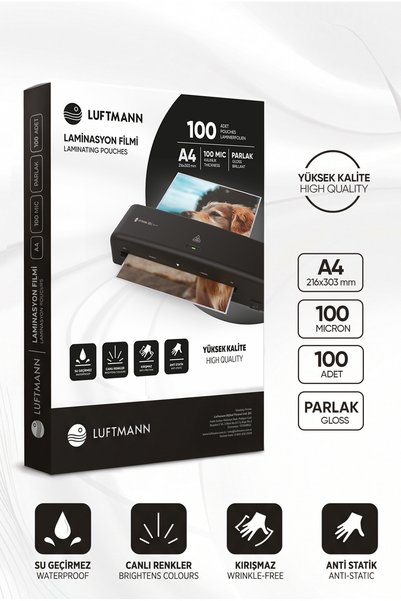 Luftmann A4 Laminasyon Filmi 100 Adet - 100 Mikron | 216x303 mm