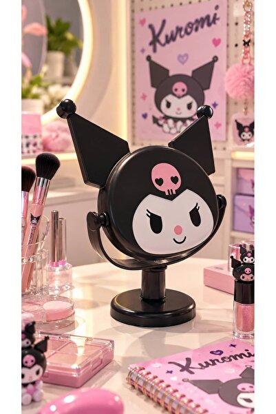SANRIO Lisanslı Kuromi Döner Masaüstü Makyaj Aynası – Ayarlanabilir Açılı Tas...