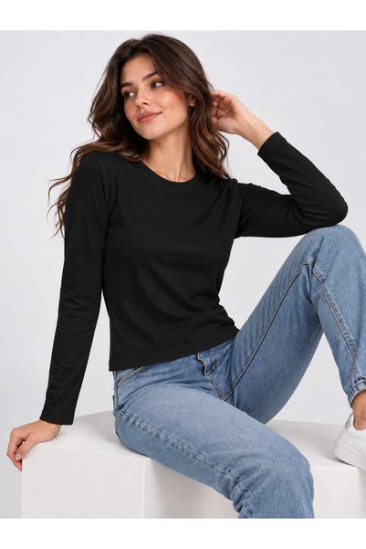 Benedetto Women's Crew Neck Long Sleeve Basic Blouse