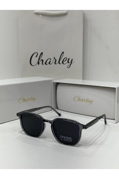 Generic Brand نظارة شمسية شارلي Charley بإطار رمادي شفاف وعدسات سوداء مستقطبة...