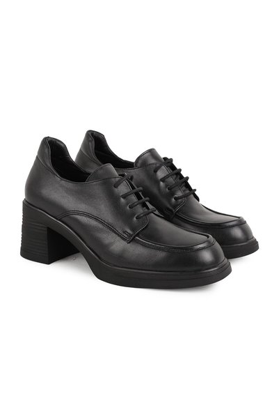 Libero Women's Shoes L031.26108121K Black Genuine Antique Leather Lace-Up Mirror Toe High Thick Block