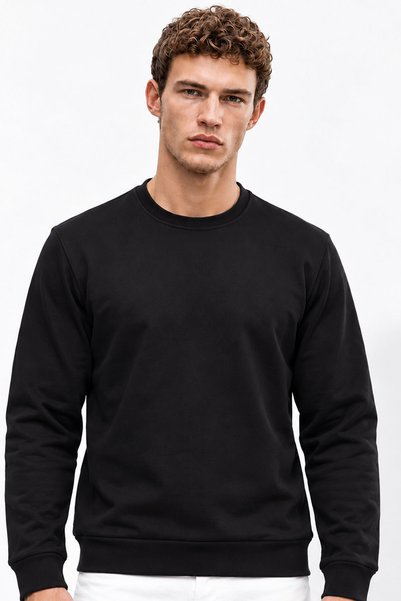 VENA Rich Bisiklet Yaka Regular Fit 3 İplik Basic Sweatshirt-Siyah