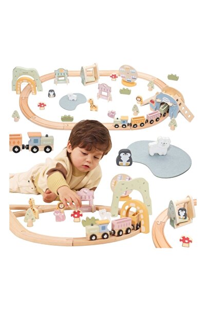Viga Детски комплект влакче, дървен, 62 части, многоцветен KID443077