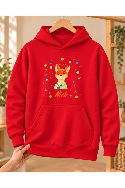 Mor Mürekkep Hanorac unisex cu glugă cu imprimeu Nick Square din Zootropolis ...
