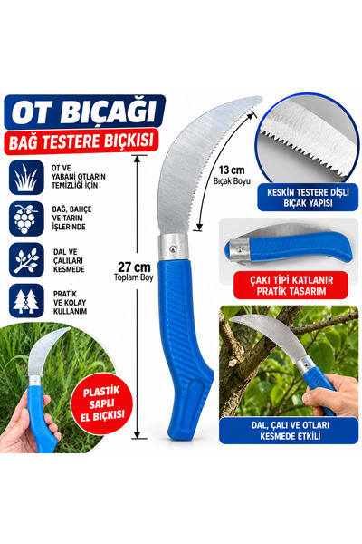 BAYSAN Ot Bıçağı Bağ Testere Bıçkısı Çakı Tipi Plastik Saplı El Bıçkısı Toplam Boy : 27 Cm