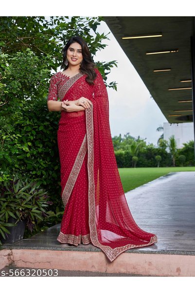 Generic Brand Women's Traditional Printed Bandhani Saree with Embroidered Bor...