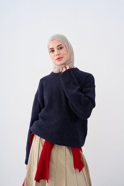 LOCCO Women's Crew Neck Knitwear Sweater Navy Blue