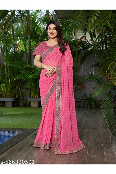 Generic Brand Women's Traditional Printed Bandhani Saree with Embroidered Bor...