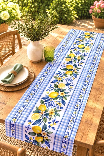 EVPANYA Checkered Lemons Patterned Runner / Tablecloth / Placemat