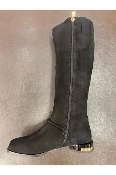 MARCO ROCCO Genuine Leather Suede Stone Buckle Zippered Short Block Heeled Square Toe Women's Boots