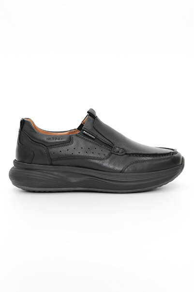 Tuna Genuine Leather Laceless Casual Black Men's Shoes - Flex030606