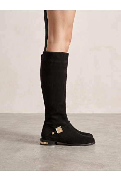 MARCO ROCCO Genuine Leather Suede Stone Buckle Zippered Short Block Heeled Sq...