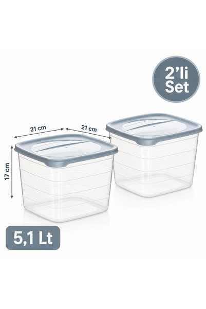 Porsima 0975 2'li 5100 ml Toz Ve Tablet Deterjan Saklama Kutusu Saklama Kabı Şeffaf-Gri
