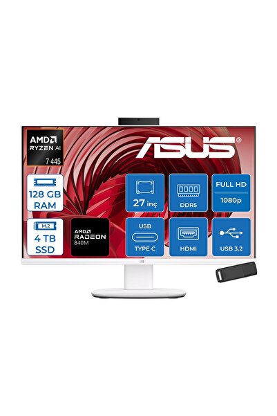 ASUS Expertcenter V600 (VM670GA) Amd Ryzen 7 445 128GB 4TB SSD 27"fhd Dos ZVM670GAF40+ZETTAUSBBELLEK