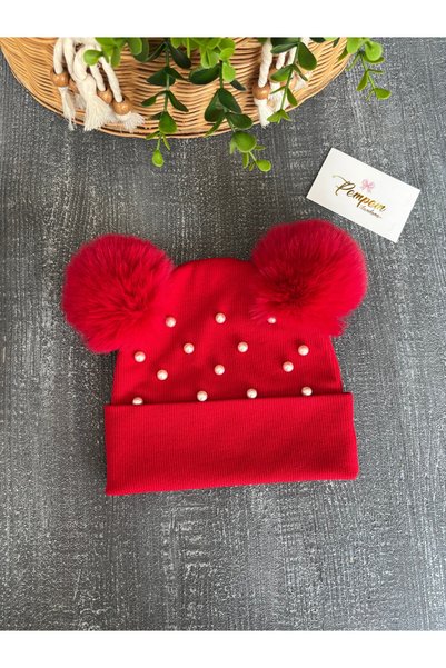 pempem bandana قبعة حمراء للأطفال/الرضع مزينة باللؤلؤ، هدية للأطفال