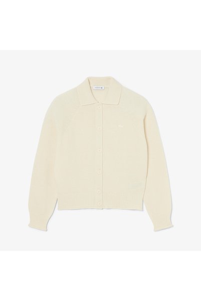Lacoste Kadın Regular Fit Polo Yaka Krem Hırka