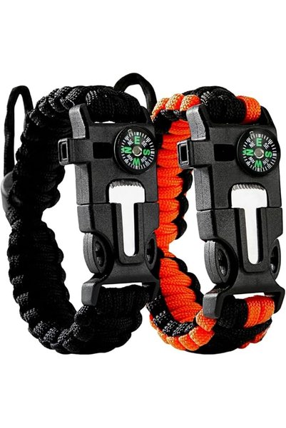 TERRIFI Paracord Survival Bracelet 2 Pack, 2.5m Cord, Fire Starter, Compass