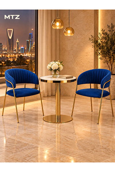 mtz 3-Piece Bistro Table and Chair Set, Round White Table with Gold Pedestal ...