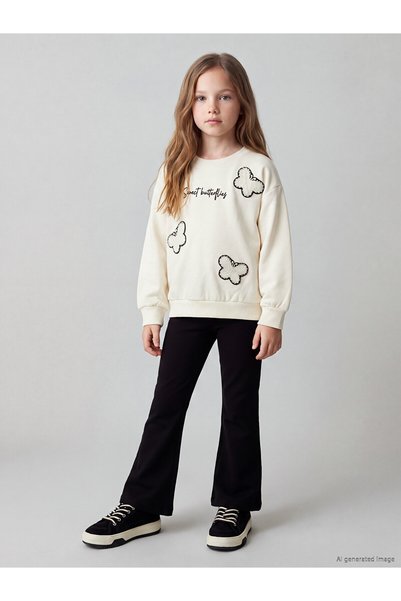 LC Waikiki طقم LCW Kids Ecru ذو ياقة بيضاوية للفتيات من NEVAVM
