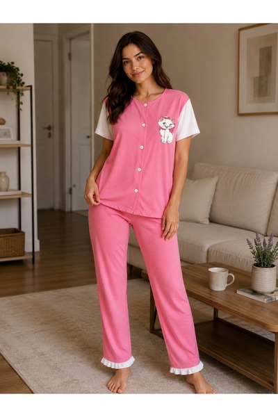 DOLCE KİDS 100% Cotton Women's Short Sleeve Six Long Buttoned Pajama Set