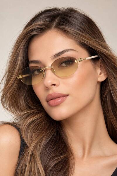 ModaLucci Premium Gold Detaylı Çerçevesiz UV400 Kadın Güneş Gözlüğü | Modern & Zamansız Tasarım