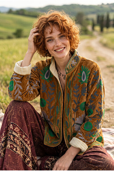 Bohoyasam Women's Suzani Embroidered Velvet Jacket – Ethnic Bohemian Design