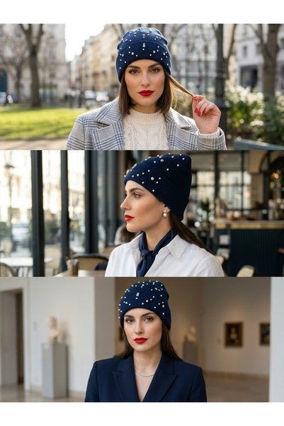 gozdeasutayaccessory قبعة مزينة باللؤلؤ والأحجار الكريمة