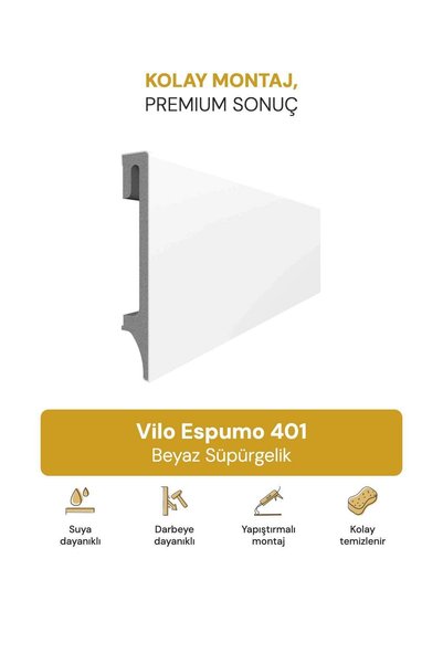 Vilo Espumo 401 Beyaz Süpürgelik 240cm – Kolay Montaj - Suya ve Darbeye Dayanıklı