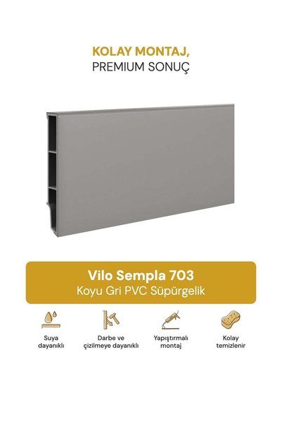 Vilo Sempla 703 Koyu Gri PVC Süpürgelik 240cm – Kolay Montaj - Suya ve Çizilm...