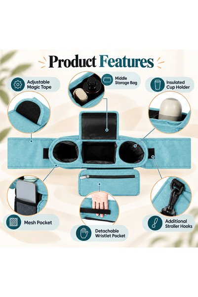GLOBIVA Universal Baby Stroller Organizer Bag with Multiple Pockets, Bottle Holders, Detachable Handbag