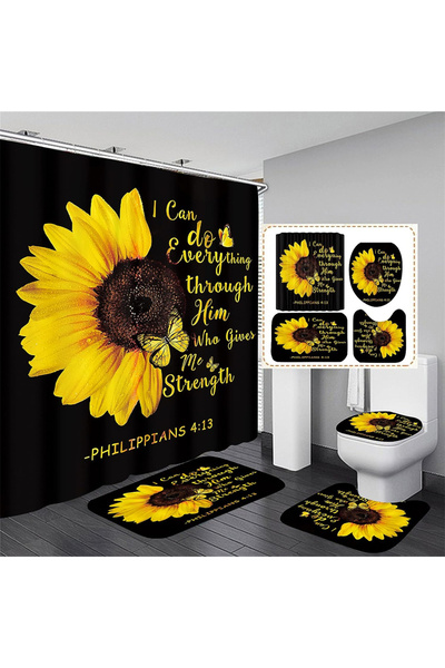 SUNFLOWER Set de baie: Perdea, covorașe și husă pentru toaletă
