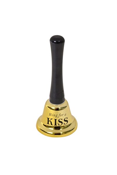 OEM Clopoțel Metalic Auriu 12,5 cm, „Ring for a Kiss”, Mâner Negru