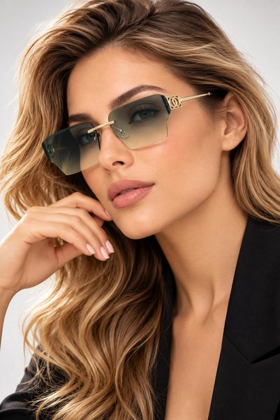 ModaLucci Premium Unisex Çerçevesiz Güneş Gözlüğü – Gold Metal Detaylı, Dikdörtgen Kesim, Modern ve Lüks Tasarım