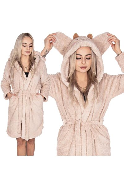 MyOfficeShop Halat de baie pentru femei, până la genunchi, cu glugă și urechi...