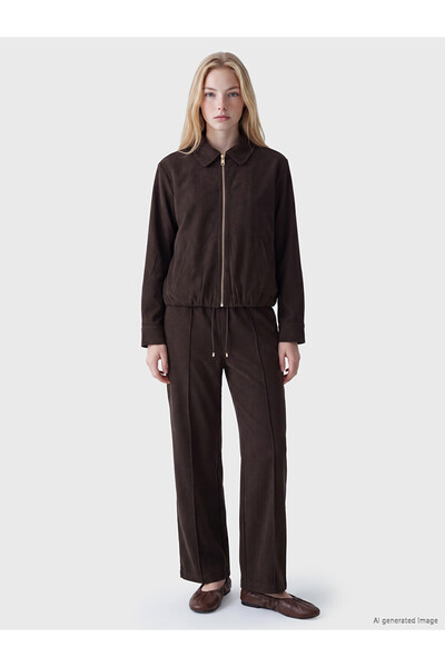 LC Waikiki Nevavm with a Difference, Xside Brown Shirt Collar Women's Jacket