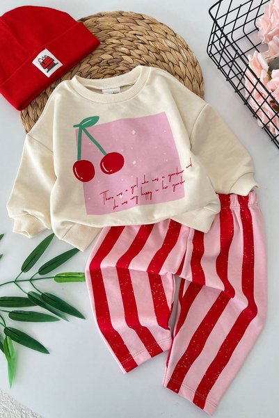 Minigimin Cicileri Love Cherry Printed Baby Girl Set of 2 - Cream