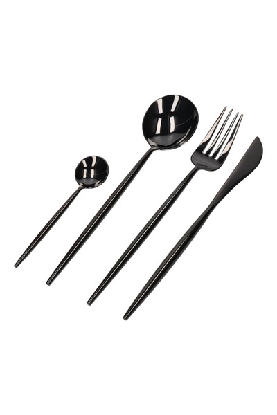 OEM Set tacâmuri 24 piese, pentru 6 persoane, din oțel inoxidabil, negru