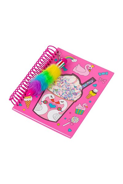 OEM Agendă cu Spirală Roz, Lebădă și Pix Pufos, 7,5x20,5 cm, 64 File