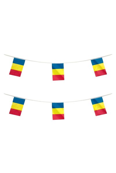 OEM Ghirlandă România cu 16 Steaguri Tricolore 16,5x10 cm, Lungime 6 m, Decor...