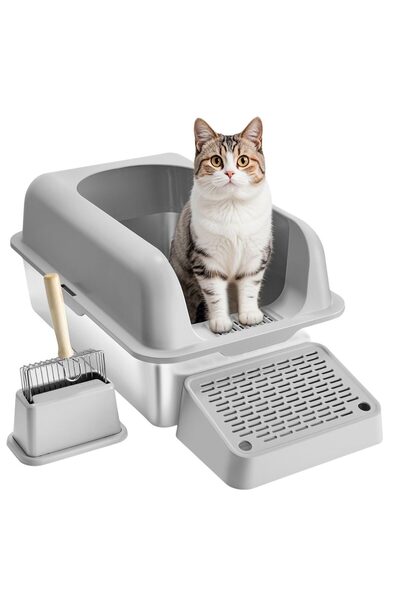 OMS Litiera pentru pisici, marime XL, Cutie Inox inaltime 15 cm, pentru 30 zi...